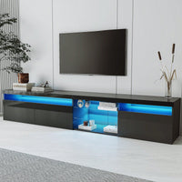 Spacious TV Stand with 2 Glass Shelves and LED Lights for TVs Up to 100 Inches Ideal Media Console for Living Room