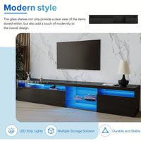 Spacious TV Stand with 2 Glass Shelves and LED Lights for TVs Up to 100 Inches Ideal Media Console for Living Room