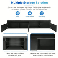 Spacious TV Stand with 2 Glass Shelves and LED Lights for TVs Up to 100 Inches Ideal Media Console for Living Room