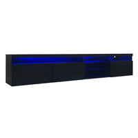 Spacious TV Stand with 2 Glass Shelves and LED Lights for TVs Up to 100 Inches Ideal Media Console for Living Room