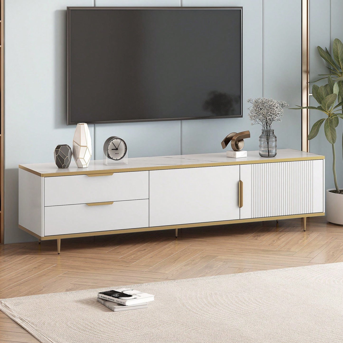 Modern Entertainment Center TV Stand for 65 Inch TV with Storage Drawers and Cabinets for Living Room