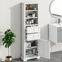 Tall Bathroom Storage Cabinet,Freestanding Storage Adjustable Shelf, MDF Board