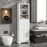 Tall Bathroom Storage Cabinet,Freestanding Storage Adjustable Shelf, MDF Board