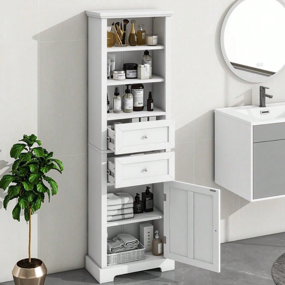 Tall Bathroom Storage Cabinet,Freestanding Storage Adjustable Shelf, MDF Board