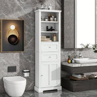 Tall Bathroom Storage Cabinet,Freestanding Storage Adjustable Shelf, MDF Board