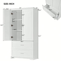 Tall Bathroom Storage Cabinet, Cabinet With Two Doors And Drawers, Adjustable Shelf, MDF Board, White