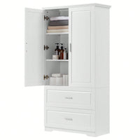 Tall Bathroom Storage Cabinet, Cabinet With Two Doors And Drawers, Adjustable Shelf, MDF Board, White