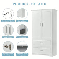 Tall Bathroom Storage Cabinet, Cabinet With Two Doors And Drawers, Adjustable Shelf, MDF Board, White