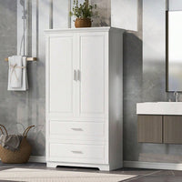 Tall Bathroom Storage Cabinet, Cabinet With Two Doors And Drawers, Adjustable Shelf, MDF Board, White