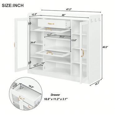 Modernist Freestanding Shoe Rack with 4 Glass Doors Adjustable Shelves and Gold Handles for Hallway and Living Room