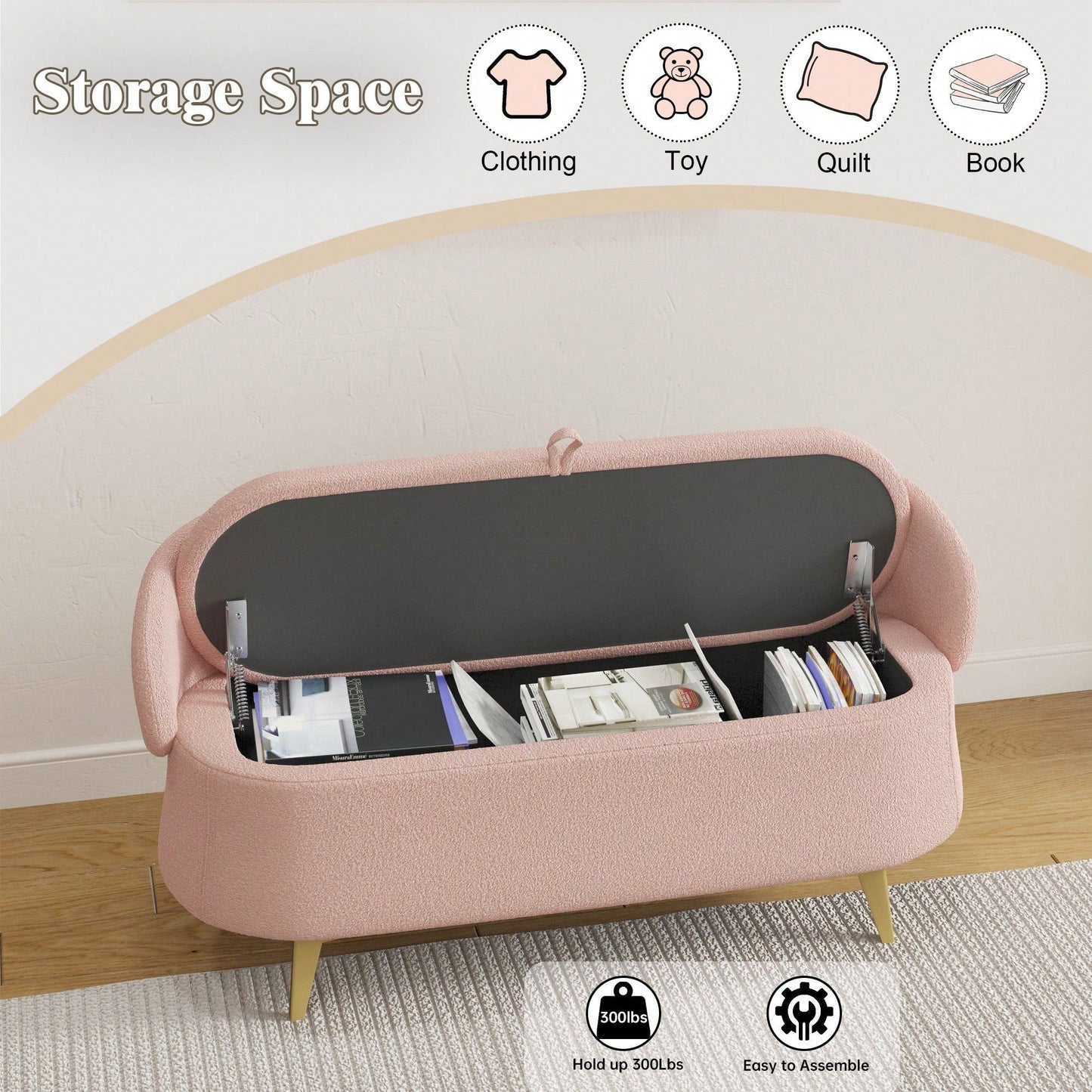 50 Inches Multi-Functional Long Rectangular Bed End Storage Sofa Stool