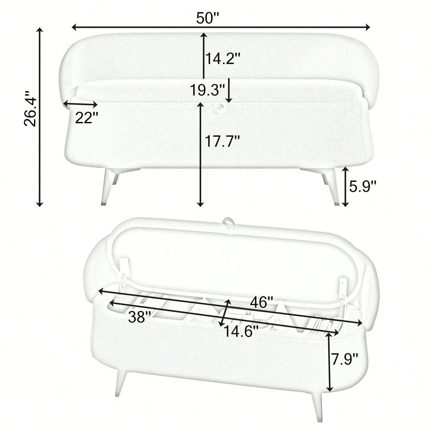 50 Inches Multi-Functional Long Rectangular Bed End Storage Sofa Stool