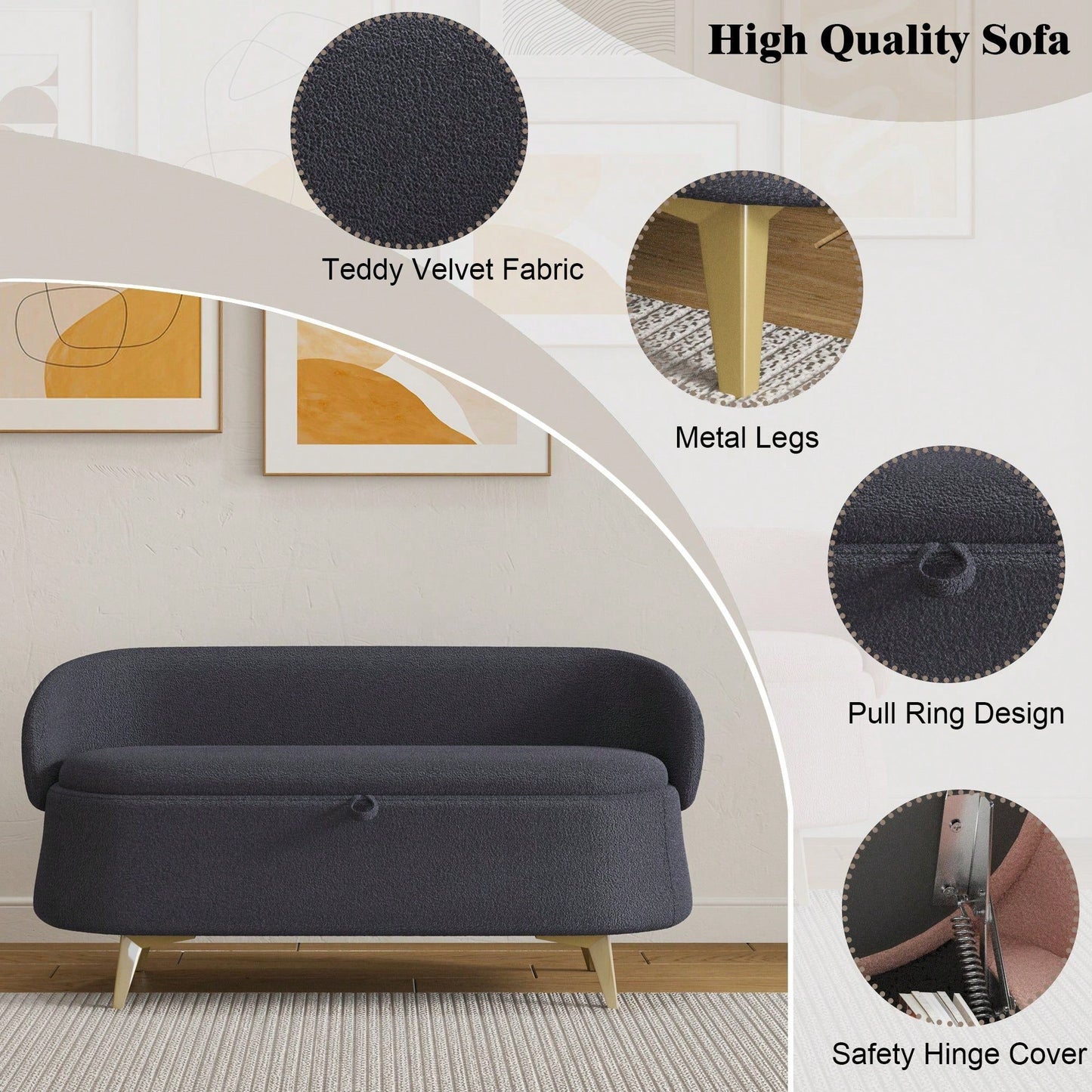 50 Inches Multi-Functional Long Rectangular Bed End Storage Sofa Stool