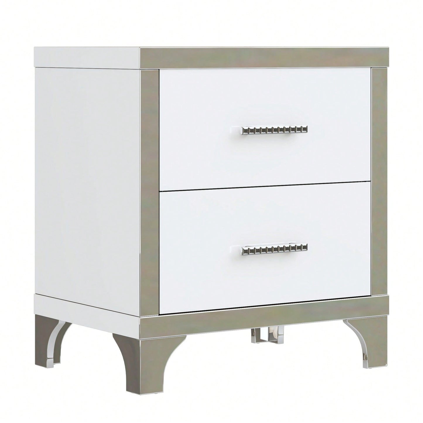 High Gloss Nightstand With Metal Handle,Mirrored Bedside Table With 2 Drawers For Bedroom,Living Room