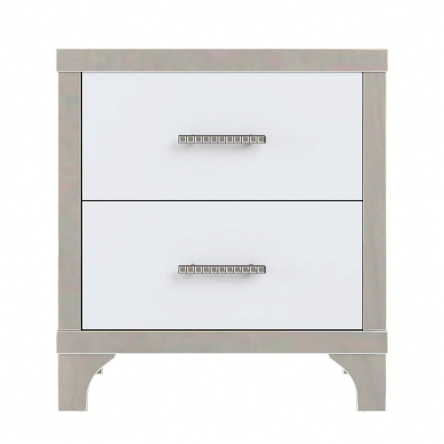 High Gloss Nightstand With Metal Handle,Mirrored Bedside Table With 2 Drawers For Bedroom,Living Room