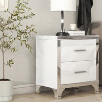 High Gloss Nightstand With Metal Handle,Mirrored Bedside Table With 2 Drawers For Bedroom,Living Room