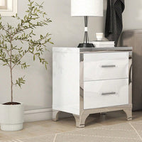 High Gloss Nightstand With Metal Handle,Mirrored Bedside Table With 2 Drawers For Bedroom,Living Room