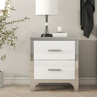 High Gloss Nightstand With Metal Handle,Mirrored Bedside Table With 2 Drawers For Bedroom,Living Room