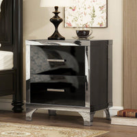 High Gloss Nightstand With Metal Handle,Mirrored Bedside Table With 2 Drawers For Bedroom,Living Room