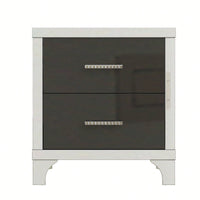 High Gloss Nightstand With Metal Handle,Mirrored Bedside Table With 2 Drawers For Bedroom,Living Room