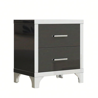 High Gloss Nightstand With Metal Handle,Mirrored Bedside Table With 2 Drawers For Bedroom,Living Room