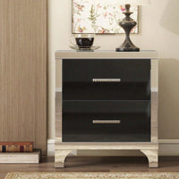 High Gloss Nightstand With Metal Handle,Mirrored Bedside Table With 2 Drawers For Bedroom,Living Room