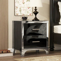 High Gloss Nightstand With Metal Handle,Mirrored Bedside Table With 2 Drawers For Bedroom,Living Room