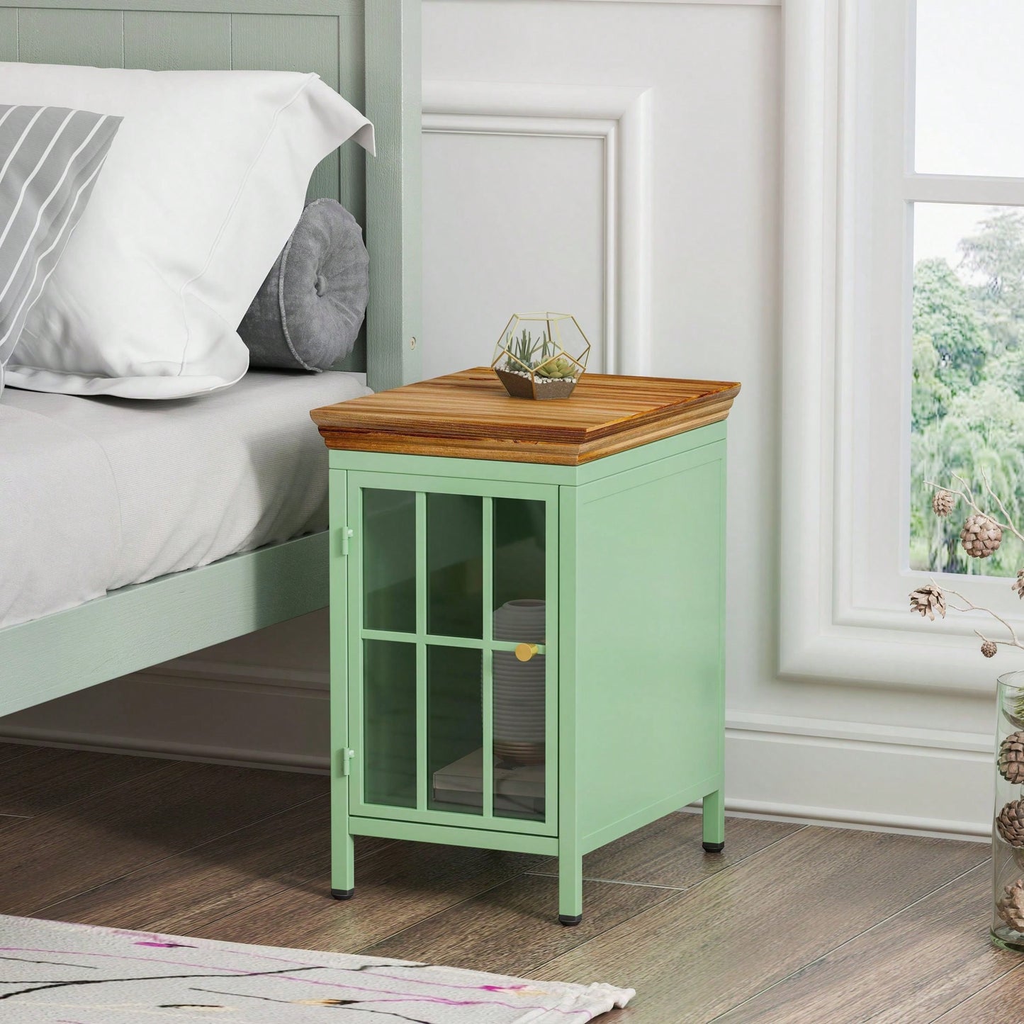 Nightstand With Storage Cabinet & Solid Wood Tabletop, Bedside Table, Sofa Side Coffee Table For Bedroom, Living Room