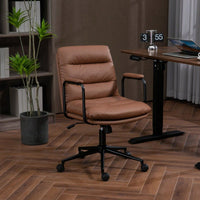 Ergonomic PU Leather Mid Back Rolling Task Chair with Arms and 40° Recline for Home Office