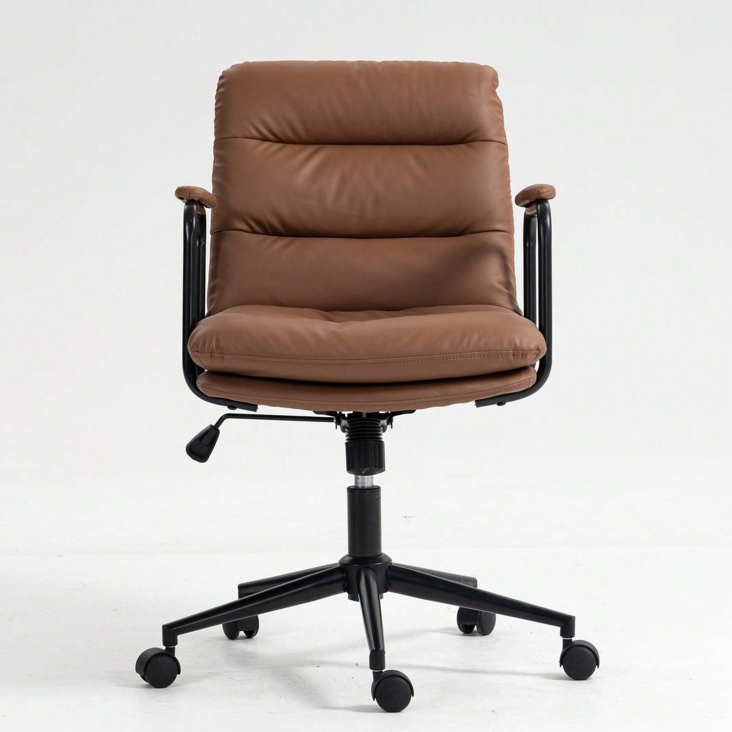 Ergonomic PU Leather Mid Back Rolling Task Chair with Arms and 40° Recline for Home Office