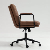 Ergonomic PU Leather Mid Back Rolling Task Chair with Arms and 40° Recline for Home Office