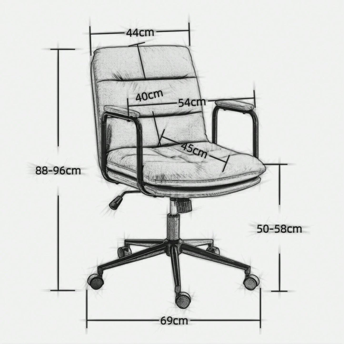 Ergonomic PU Leather Mid Back Rolling Task Chair with Arms and 40° Recline for Home Office