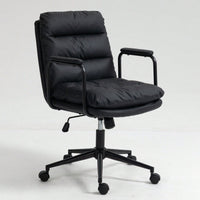 Ergonomic PU Leather Mid Back Rolling Task Chair with Arms and 40° Recline for Home Office