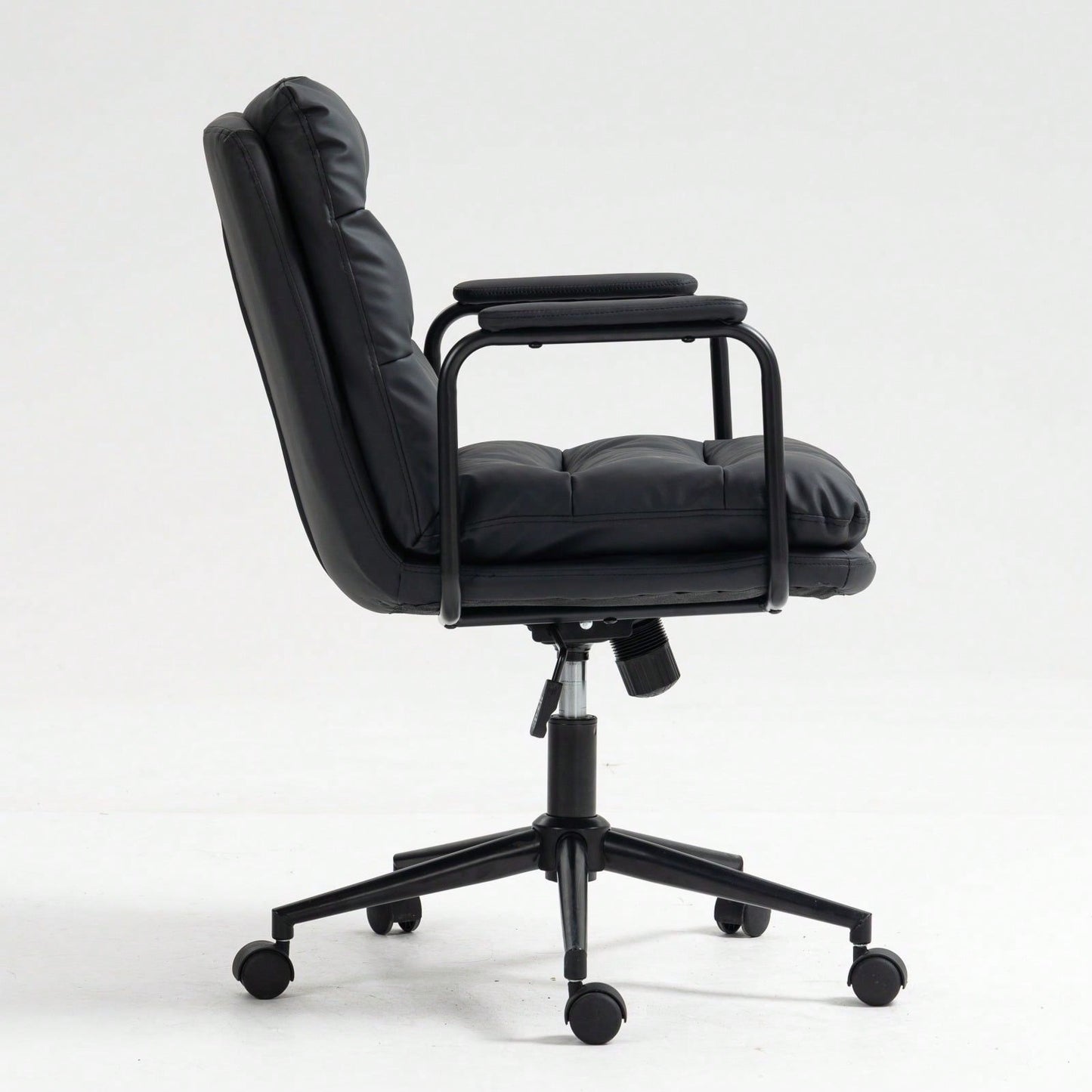 Ergonomic PU Leather Mid Back Rolling Task Chair with Arms and 40° Recline for Home Office