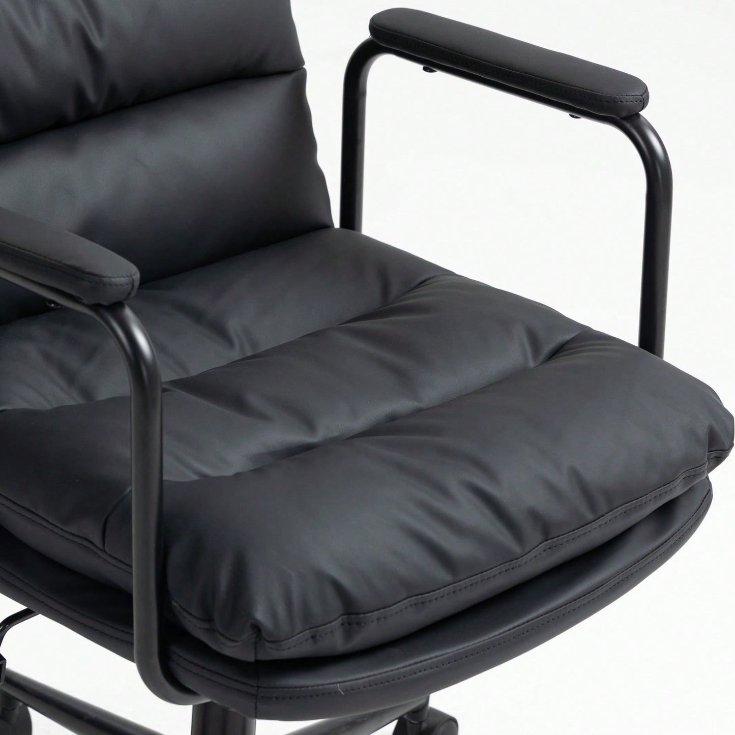 Ergonomic PU Leather Mid Back Rolling Task Chair with Arms and 40° Recline for Home Office