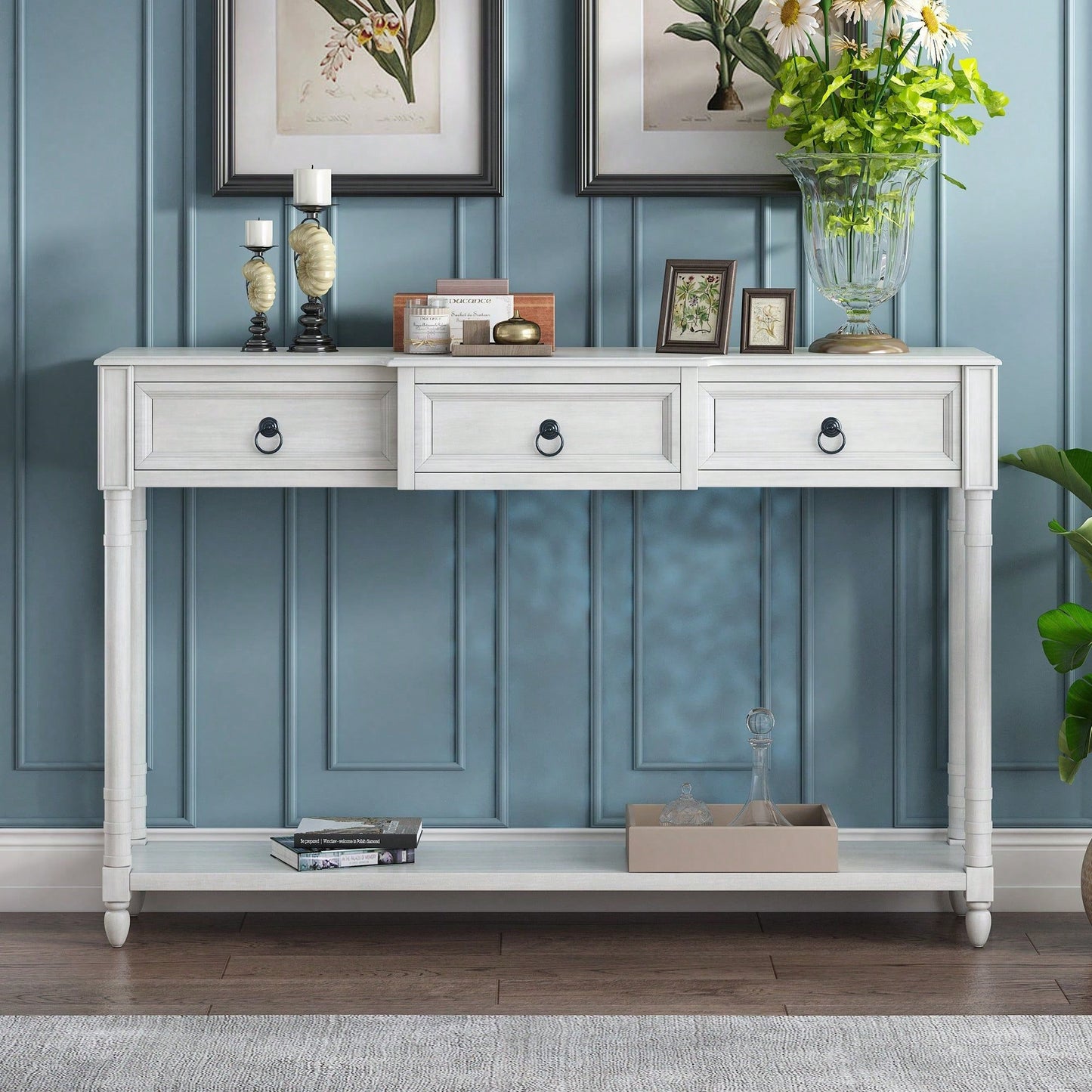 Console Table Sofa Table With Drawers For Entryway With Projecting Drawers And Long Shelf