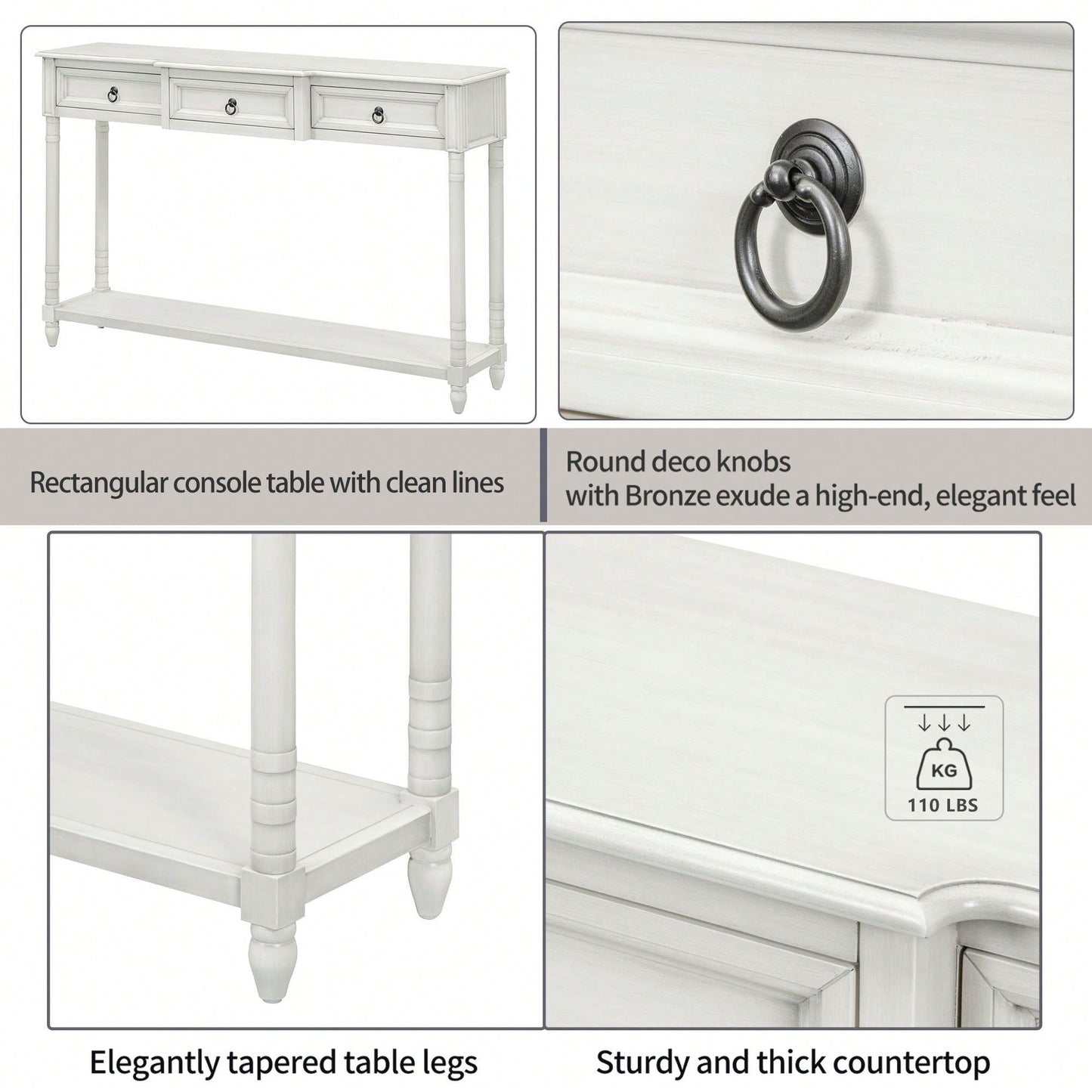 Console Table Sofa Table With Drawers For Entryway With Projecting Drawers And Long Shelf