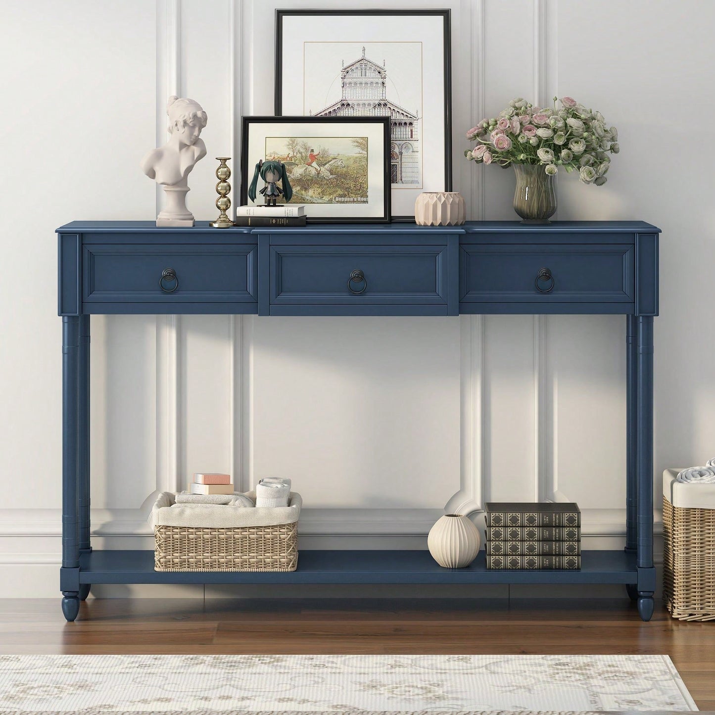 Console Table Sofa Table With Drawers For Entryway With Projecting Drawers And Long Shelf