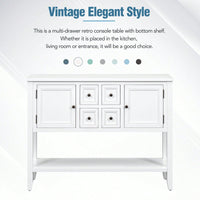 Ample Storage Vintage Console Table With Four Small Drawers And Bottom Shelf For Living Rooms, Entrances And Kitchens