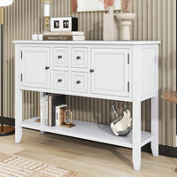 Ample Storage Vintage Console Table With Four Small Drawers And Bottom Shelf For Living Rooms, Entrances And Kitchens