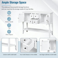Ample Storage Vintage Console Table With Four Small Drawers And Bottom Shelf For Living Rooms, Entrances And Kitchens
