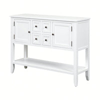 Ample Storage Vintage Console Table With Four Small Drawers And Bottom Shelf For Living Rooms, Entrances And Kitchens
