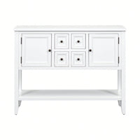 Ample Storage Vintage Console Table With Four Small Drawers And Bottom Shelf For Living Rooms, Entrances And Kitchens