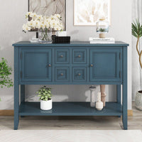 Ample Storage Vintage Console Table With Four Small Drawers And Bottom Shelf For Living Rooms, Entrances And Kitchens