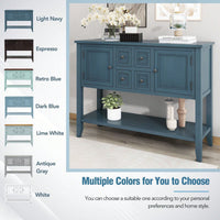 Ample Storage Vintage Console Table With Four Small Drawers And Bottom Shelf For Living Rooms, Entrances And Kitchens