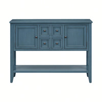 Ample Storage Vintage Console Table With Four Small Drawers And Bottom Shelf For Living Rooms, Entrances And Kitchens