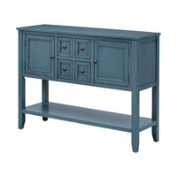 Ample Storage Vintage Console Table With Four Small Drawers And Bottom Shelf For Living Rooms, Entrances And Kitchens