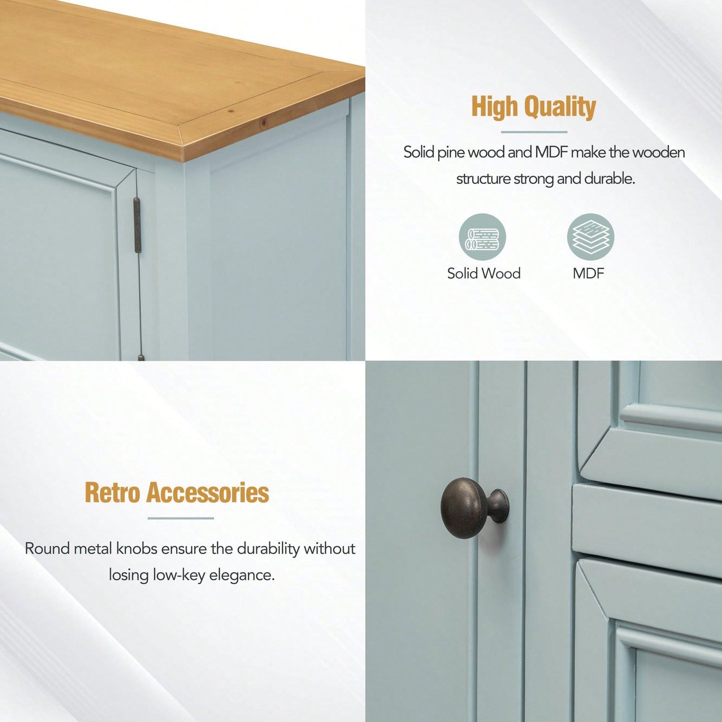 Ample Storage Vintage Console Table With Four Small Drawers And Bottom Shelf For Living Rooms, Entrances And Kitchens