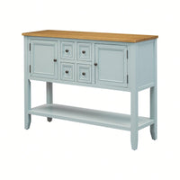 Ample Storage Vintage Console Table With Four Small Drawers And Bottom Shelf For Living Rooms, Entrances And Kitchens