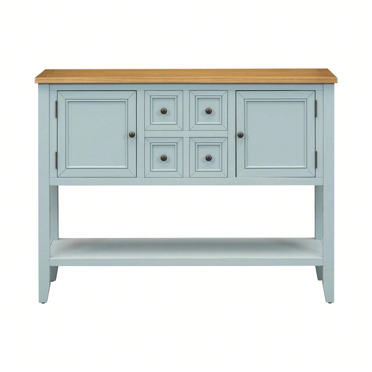 Ample Storage Vintage Console Table With Four Small Drawers And Bottom Shelf For Living Rooms, Entrances And Kitchens